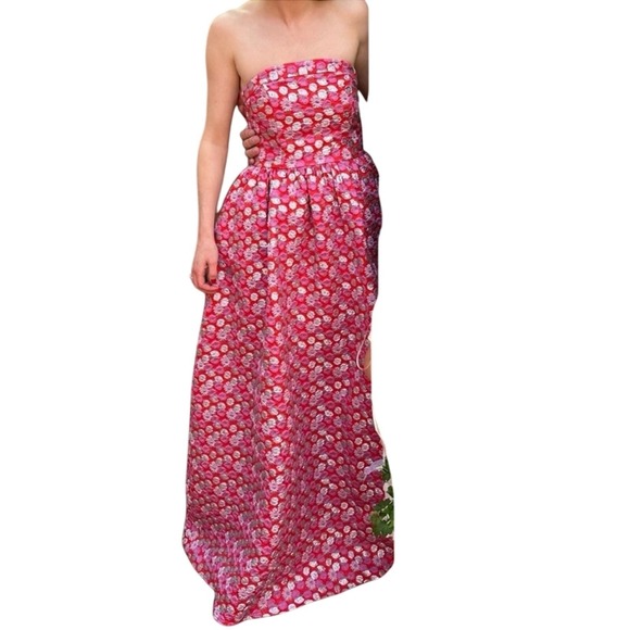 Flora Bea Mecca Maxi Dress pink red strapless full skirt small - Picture 5 of 7